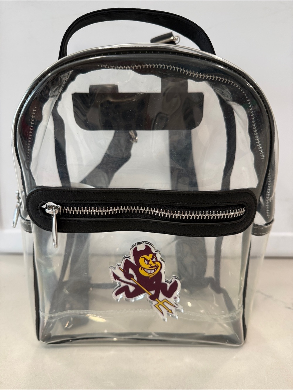 Clear ASU PVC Mini Backpack with Black Trim and Sun devil